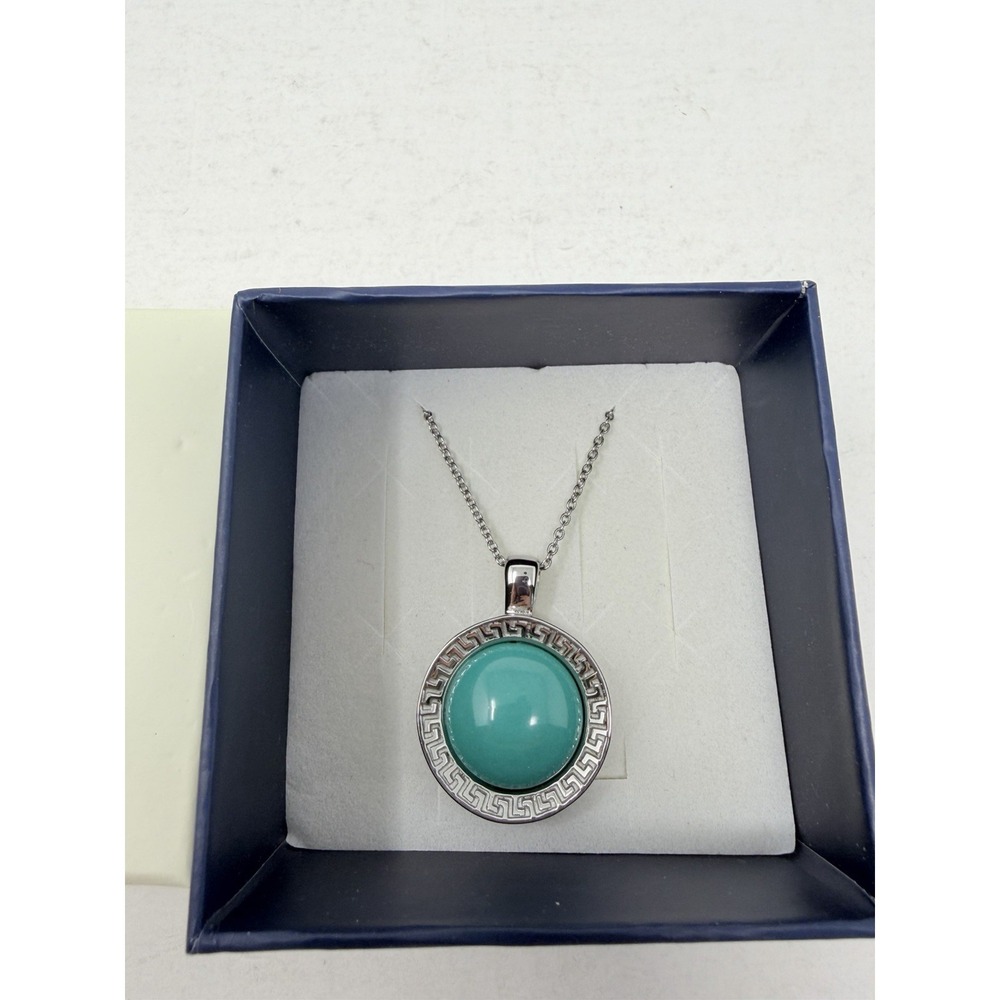 Shop LC Howlite Round Pendant with 20inch Long Chain in Stainless Steel 5550